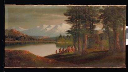 Joseph John ENGLEHART (1867-1915) 

Village indien animé sur une rive du Lac Tahoe,...