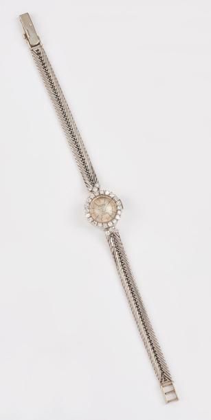 ALCINA Montre bracelet de dame en or gris (750) et platine (850). 

Lunette circulaire...