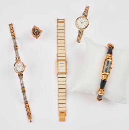 null Quatre montres bracelets de dame en métal dont Pequignet (x3) ou Fontenay.

Chocs.

On...