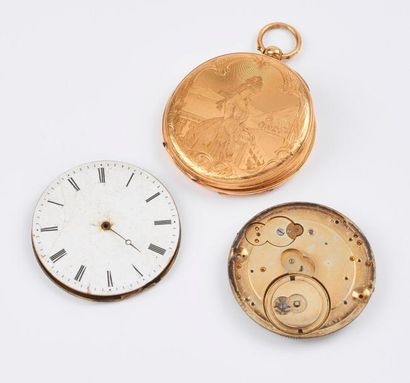 null Débris de montre de gousset en or jaune (750).

Cadran émaillé à chiffres romain...
