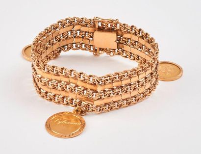 null Bracelet ruban articulé à maille tressée et plaquettes en or jaune (750), orné...