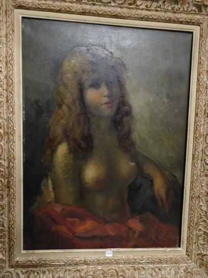 G. ZOO (XXème) 

Portrait en buste de jeune femme dénudée.

Huile sur toile.

Signée...