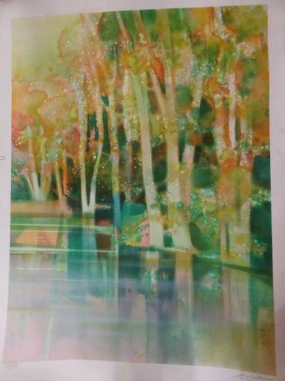 Camille HILAIRE (1916-2004) 

Paysage de bord de lac aux arbres.

Lithographie en...