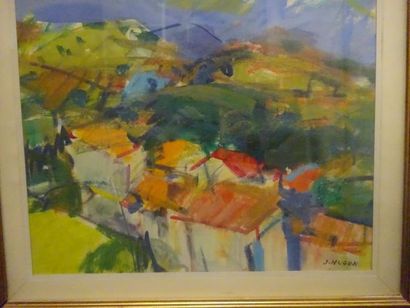 Jean HUGON (1919-1990) 

Paysage de montagne.

Gouache sur papier, signée en bas...