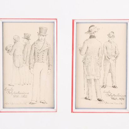 null Suite de huit illustrations de costume en pied de polytechniciens de 1796 à...