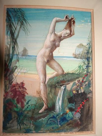null Ecole du XXème siècle

Femme nue se coiffant près d'une source, sur fond de...