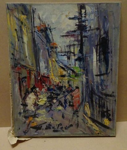 Georges BERGER 

"Rue Saint Séverin".

Huile sur toile.

Signée en bas au centre.

Titrée...