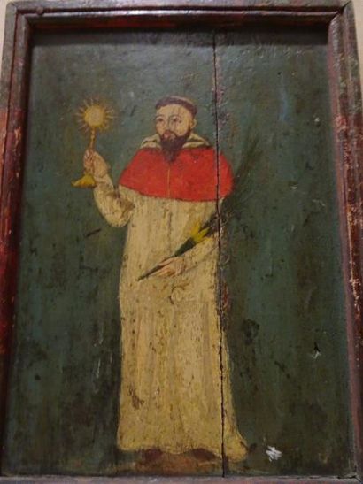 AMERIQUE LATINE 

Saint martyr avec palme et ostensoir.

Huile sur panneau.

XVII-XVIIIème...