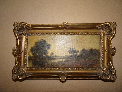 Jan VAN BEERS (1852-v.1926) 

Paysage à l'étang.

Huile sur toile marouflée sur carton.

Signée...