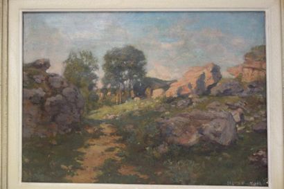 Jules Alfred Hervé-Mathé (1868-1953) 

Paysage aux rochers.

Huile sur toile.

Signée...