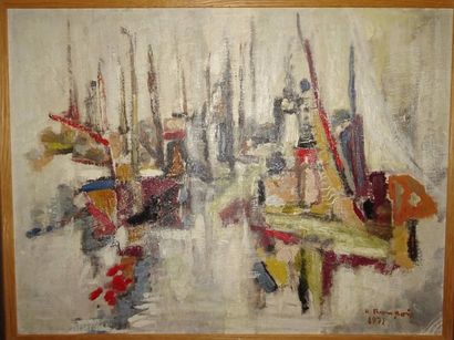 R. FRANCOIS 

"Port de Plaisance en Normandie". 1971.

Huile sur carton.

Signée...