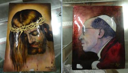 MARYLOU FAUVET, LIMOGES 

- Christ à la couronne d'épines.

39 x 26 cm.

- Pie XII...