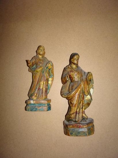 AMERIQUE CENTRALE 

Deux saints.

Sculptures en bois polychrome et or.

XIXème siècle.

Accidents...