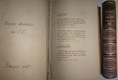 Pierre LAFOREST 

Pensées choisies. Limoges, 1867.

un vol. manuscrit, relié en ...