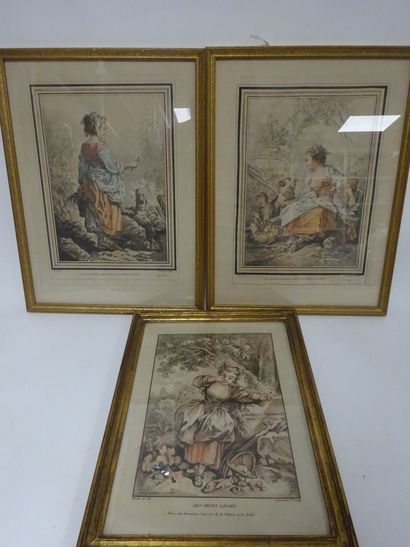 D'après BOUCHER et DEMARTEAU 

Trois gravures en couleurs.

32 x 22,5 cm.