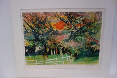 Camille HILAIRE (1916-2004) 

Paysage au soleil levant. 

Lithographie sur papier...