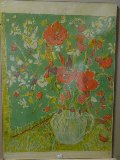 Jacques TRUPHEMUS 

Fleurs.

Lithographie en couleurs.

Signée en bas à droite.

E.A...