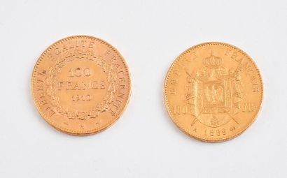 null FRANCE

Deux pièces de 100 francs or.

- Napoléon III. 1869 Paris.

Petites...