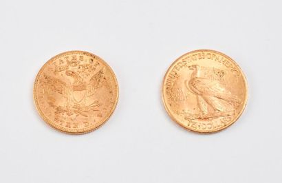 null Deux pièces de dix dollars or.

1893, 1926. 

Poids : 33,3 g.