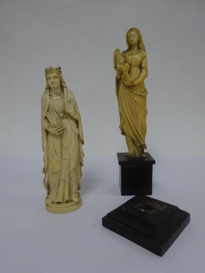 null Deux sculptures en ivoire d'éléphant (pré Convention) : 

- Vierge à l'Enfant,...