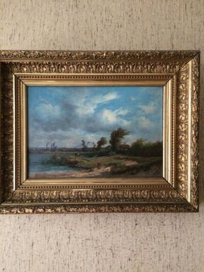 Horace Antoine FONVILLE (1832-1914) 

Paysage de bord de rivière.

Huile sur toile.

Signée...