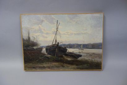 Maurice FURT (XIXème-XXème siècle) 

Barque et bateaux de pêche sur la berge d'un...