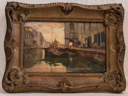 H. CACCIAPUOTI (XIXème-XXème siècles) 

Barques à quais à Chioggia, à Venise.

Huile...