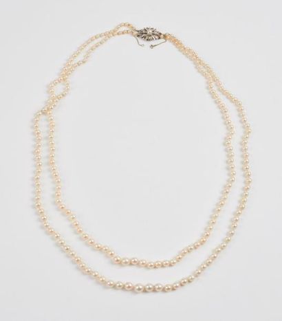 null Collier à deux rangs de perles de culture en chutes. 

Fermoir en or gris (750)...