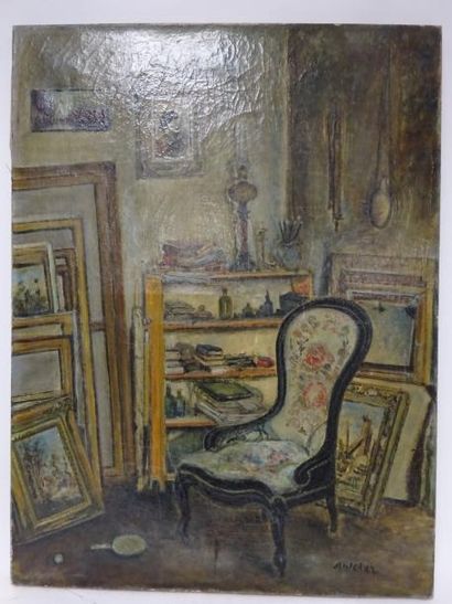 Isaac ANTCHER (1899-1992) 

Intérieur de salon. 

Huile sur toile. 

Signée en bas...