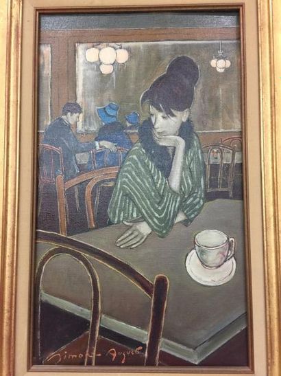 Simon SIMON-AUGUSTE (1909-1987) 

Femme à la table d'un café.

Huile sur toile.

Signée...