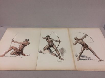 Paul ORDNER (1900-1969) 

- L'archer.

Ensemble de trois lithographies polychromes...
