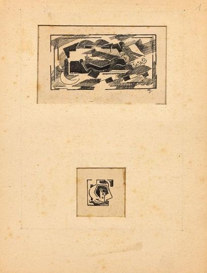 Albert GLEIZES (1881-1953) 

Carton avec deux dessins contrecollés :

- Poème XXXIX,...