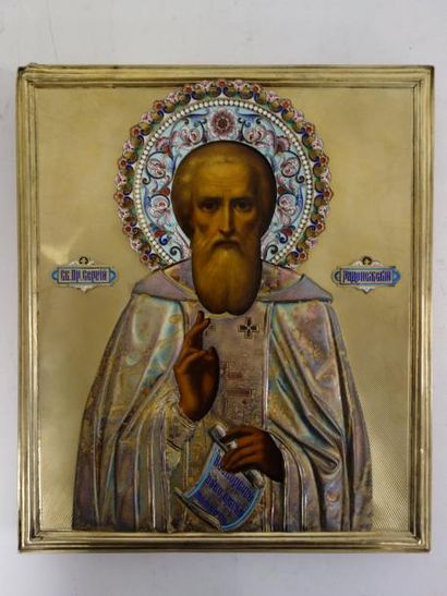 RUSSIE 

Icône représentant Saint-Serge de Radonège.

Oklad en vermeil (875) avec...
