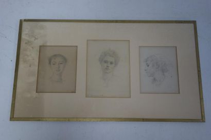 Fernand CORMON (1845-1924) 

- Trois visages féminins. 

Trois dessins au crayon...