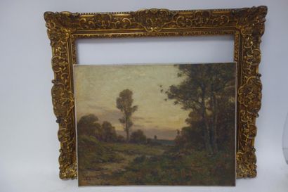 Maurice MOISSET (1860-1946) 

Chemin bordé d'arbres, au crépuscule. 

Huile sur toile....