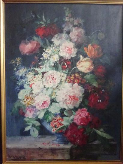 Auguste Jean CLAIRE (1881-1970) 

Vase de fleurs posé sur un entablement.

Huile...