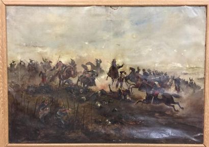 Georges HYON (1855-?) 

Charge des cuirassiers de la guerre de 1870.

Huile sur toile,...