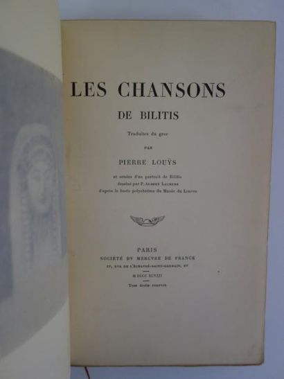 Pierre LOUYS 

Les chansons de Bilitis.

Paris, 1898. Exemple n° 263/550 sur vélin.

Avec...