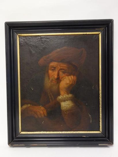 Ecole Hollandaise du XIXème siècle 

Portrait de vieil homme. 

Huile sur toile....