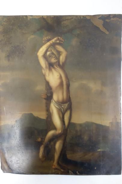 null Le martyre de Saint Sébastien. 

Huile sur cuivre. 

37 x 29 cm. 

Accidents,...