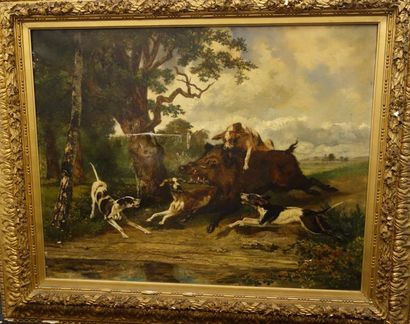 Martinus Antonius KUYTENBROUWER (1821-1897) 

Sanglier au ferme. 1890.

Huile sur...