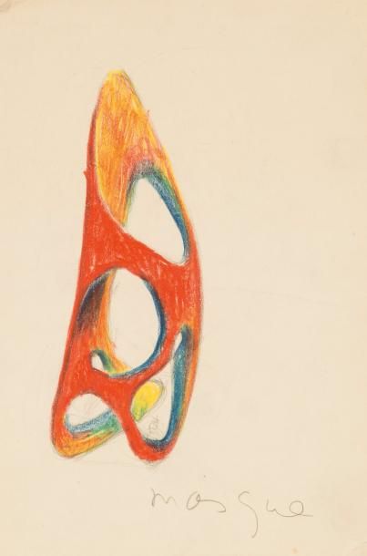 ROBERTO MATTA (1911-2002) 
Masque.
Crayon de cire et mine de plomb sur papier.
Titré...
