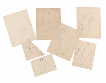Jean COCTEAU (1889-1963) 
Lot de sept dessins à l'encre et/ou à la mine de plomb...
