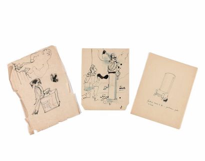 Jean COCTEAU (1889-1963) 
Lot de trois dessins à l'encre sur papier et/ou calque...