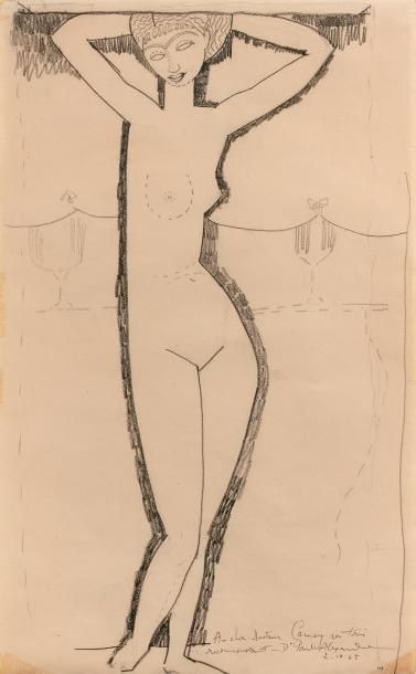 Amadeo MODIGLIANI (1884-1920) 
Caryatide, 1910-1911.
Dessin au crayon gras sur papier.
Porte...