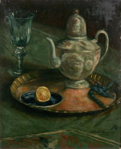 Emile Henri BERNARD (1868-1941) 
Nature morte à la théière et au citron, 1935.
Huile...