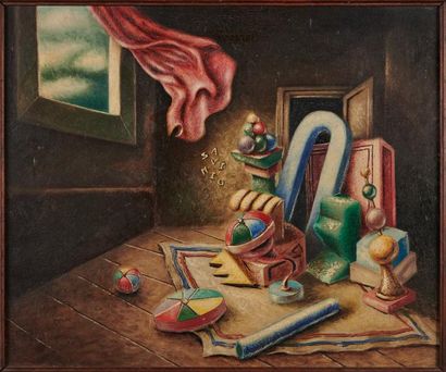 Alberto SAVINIO (1891-1952) 
Les Prisonniers, IIème version, 1931.
Huile sur toile.
Signée...