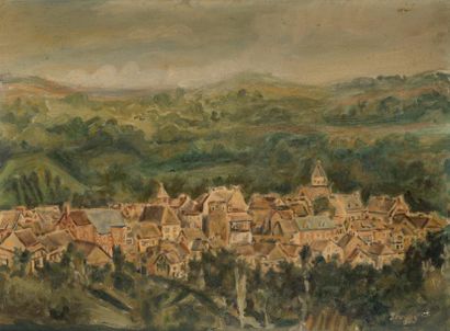 Jean POUGNY (1892-1956) 
Vue de Castelnau-de-
Mandailles, Aveyron.
Huile sur toile.
Signée...