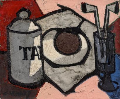 Claude VENARD (1913-1999) 
Nature morte au pot à tabac.
Huile sur toile.
Signée en...