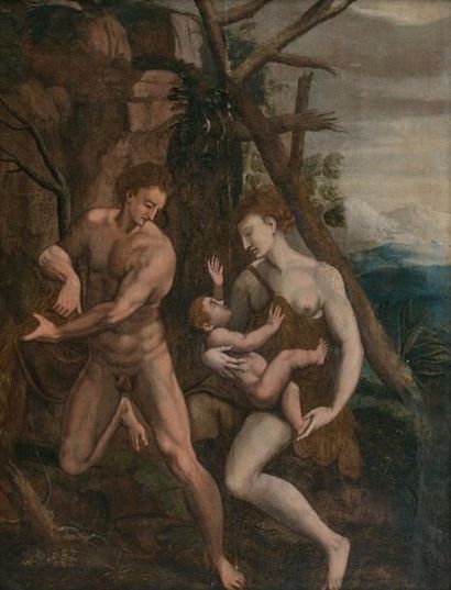 ECOLE ITALIENNE de la seconde moitié du XVIe siècle 
Adam et Eve et leur premier...